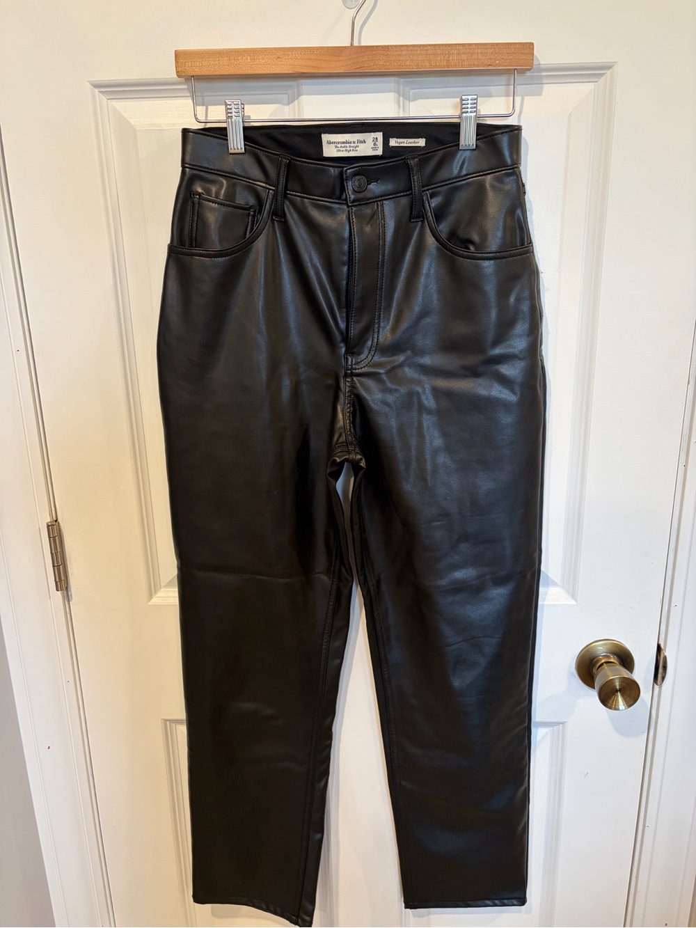 Abercrombie & Fitch Black Straight-Leg Faux Leather Pants